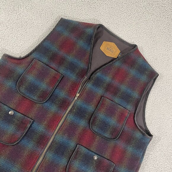 VTG Woolrich Vest Men XL Wool Plaid Outdoor Full Zip - Picture 1 of 8